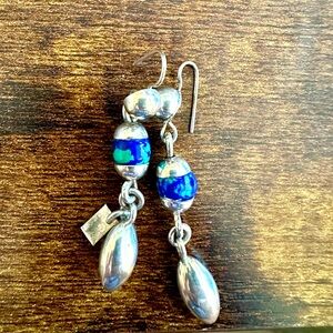 Vintage Handmade Sterling Silver and Lapis Lazuli Dangle Drop Earrings